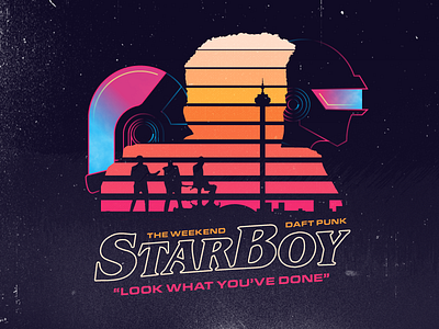 Starboy 80s daft punk music poster retro single song texture the weeknd vector