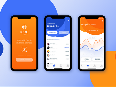 Bank Mobile App app bank blue circle face id graph ios iphone 10 mobile orange