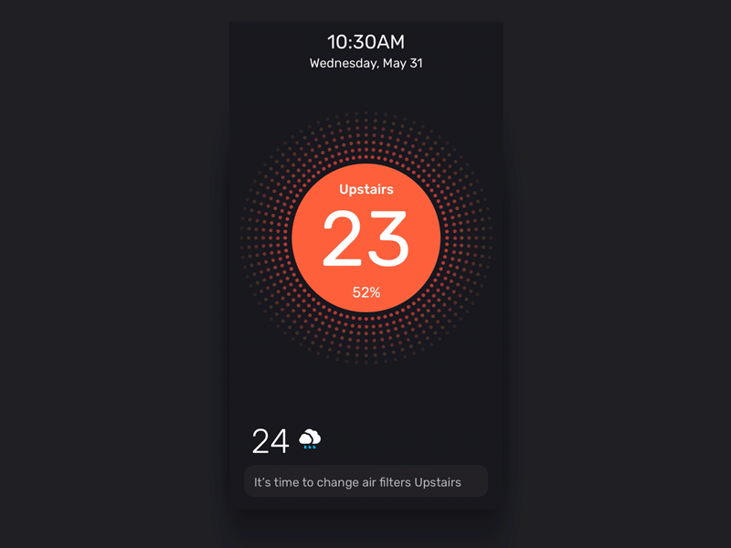 Oul Thermostat Lock Screen iot product design smart home thermostat ui animation