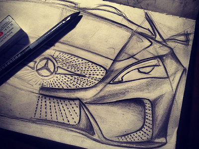 Drawing... Mercedes-Benz Concept. bw car carporn concept diamond grill drawing illustration mercedes benz pencil sketch