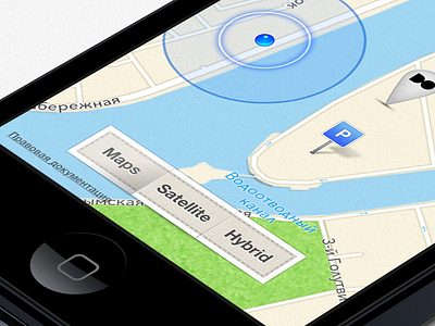 Maps/Satellite/Hybrid control in Digital October app digitaloctober do ios iphone iphone5 maps parking photoshop pin retina
