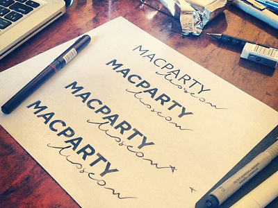 MacPartyMoscow new logo WIP calligraphy draw hand logo macparty moscow print wip