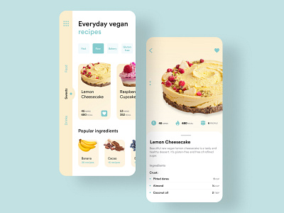 Vegan recipes app design app concept creative design figma mobile ui ux