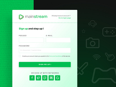 Sign Up Page - Mainstream