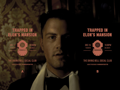 Trapped in Elon's Mansion — Play Banner art direction banner creative direction graphic design photography play poster poster art theatre typography visual design