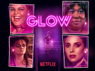 Glow Netflix Poster 80s art direction banner branding creative direction film graphic design poster poster art retro visual design