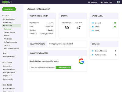 Appivo Accounts Page