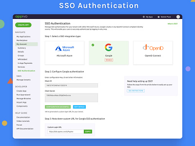 SSO Authentication - User Interaction appivo authentication cards configuration navigation settings setup sso steb by step summary ux