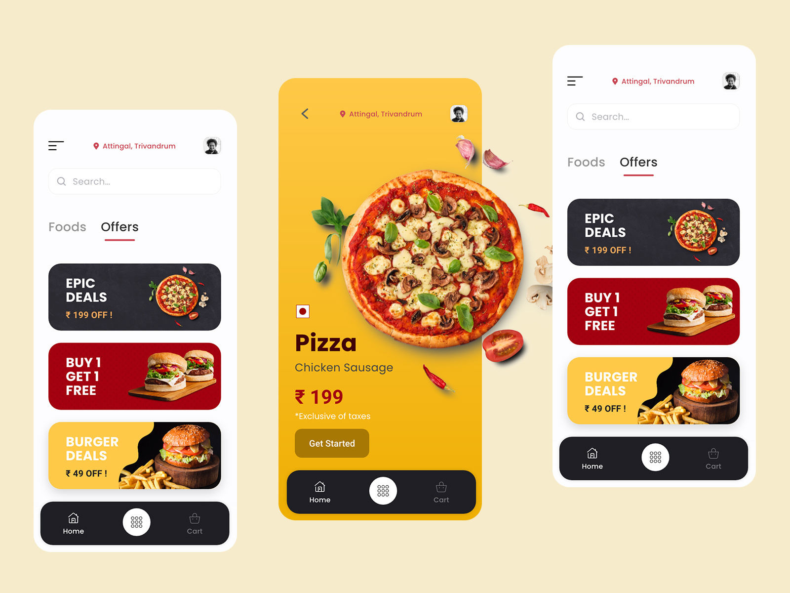 Pizza & Food Delivery Mobile App Design by Kiran Devadas on Dribbble