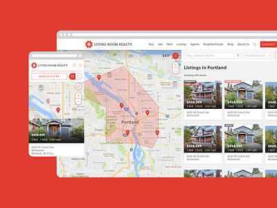 Living Room Realty Listings Search Application react real estate ui ux web app