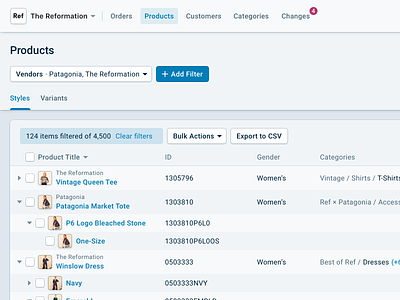 Reaction Commerce · Products Table