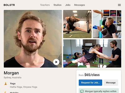 Bolstr · Teacher Detail pdp product design profile profile page yoga