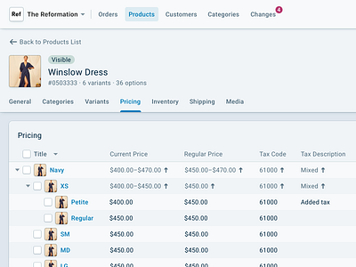 Reaction Commerce · Products Detail detail ecommerce enterprise product design products table tree