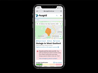 Ausgrid CX · Outage Website alert customer service cx cx design dataviz map mobile product design web