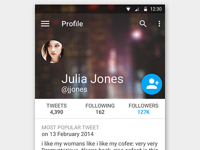 Twitter Profile using Material Design [Free .psd] android material design mobile profile twitter