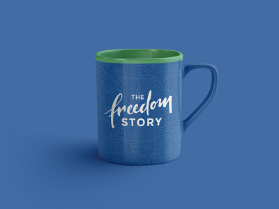 The Freedom Story Mug branding charity colorful custom design design design agency human trafficking logo minimal nonprofit typography vector