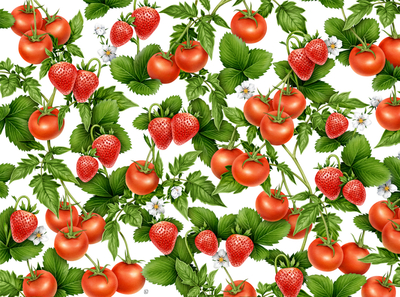 Tomatoes&Strawberries x ORIGINS advertising botanical design drawing floral fruit garden handmade illustration naturalistic packaging pattern pencil plant red strawberry tomato vegetable veggie vintage