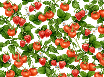 Tomatoes&Strawberries x ORIGINS advertising botanical design drawing floral fruit garden handmade illustration naturalistic packaging pattern pencil plant red strawberry tomato vegetable veggie vintage