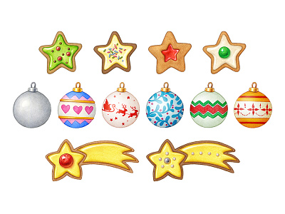 Xmas elements & their wip animation ball biscuit children children book christmas cookie decoration drawing food handmade illustration illustrator pencil photoshop vintage watercolor web wip xmas
