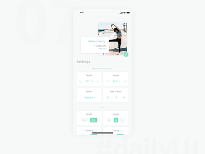 DailyUI 007 - Settings 100 day challenge 100 day ui challenge app daily 100 challenge daily ui 007 design fitness settings ui user experience user interface