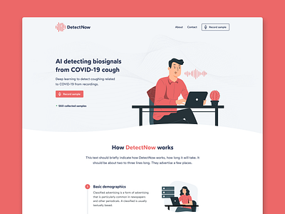 DetectNow: Covid-19 detecting AI & deep learning Landing Page ai artificial intelligence clean coronavirus covid covid 19 deep learning figma health homepage landing page medical pandemic ui ui design uiux user interface ux web website