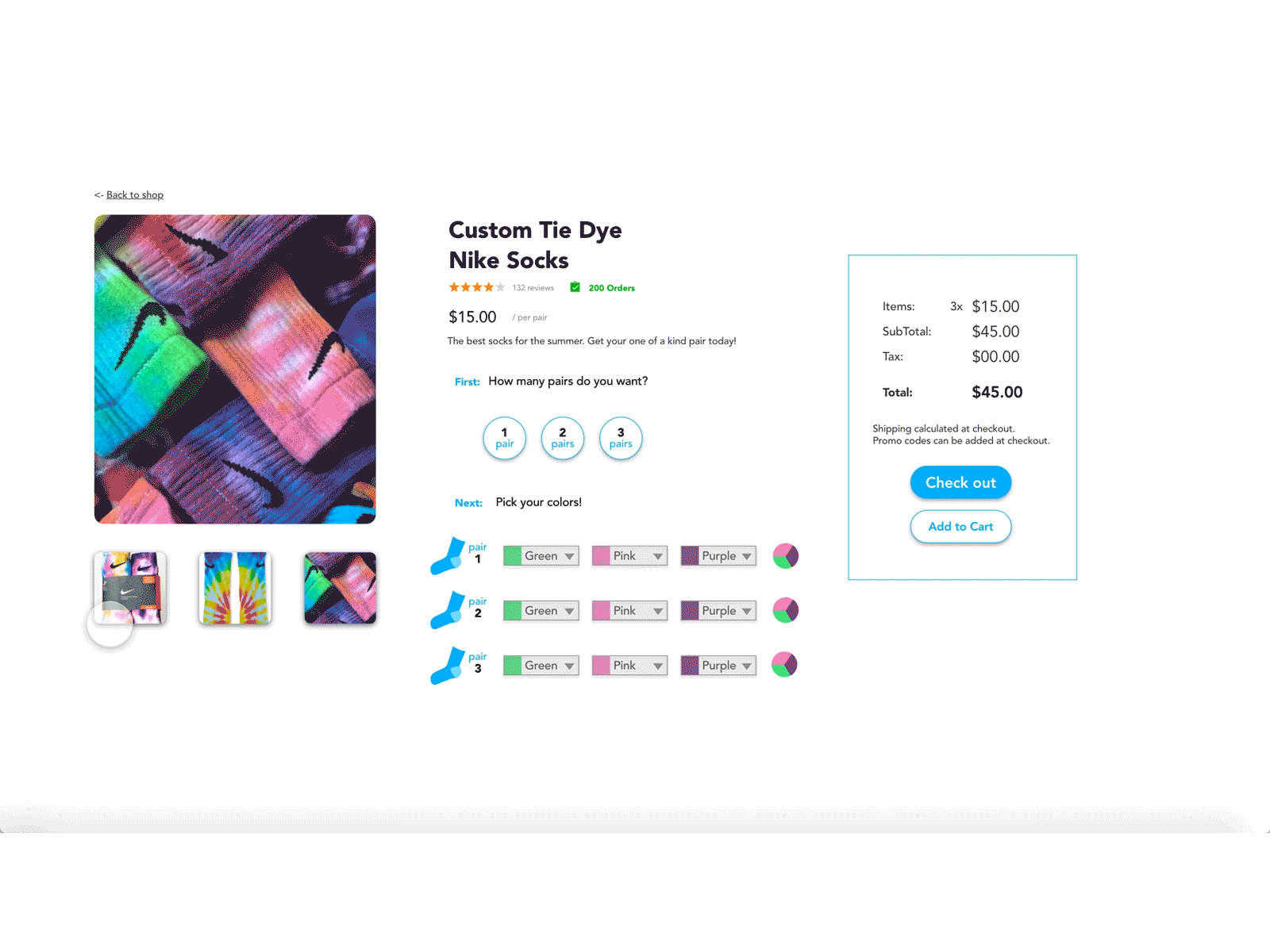 Tie Dye Sock Color Picker Feature