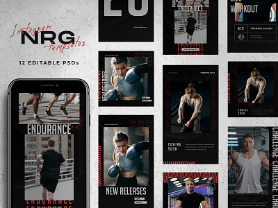 NRG - Gym and Fitness Social Media advertisement branding design facebook fitness gym inspiration instagram instagram posts instagram stories instagram template marketing photoshop photoshop template social media social media design social media pack templates web banner