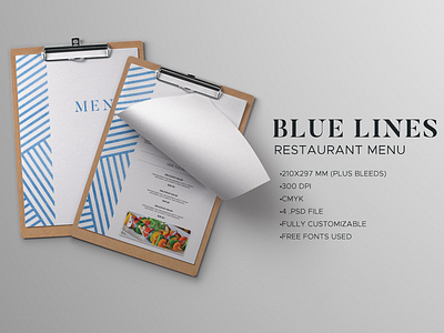 Blue Lines Restaurant Menu bistro cafe dinner food menu menu photoshop print restaurant restaurant menu template