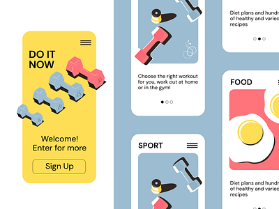 Fitness App Design Part 1 app branding cartoon design fitness fitnessapp flat illustration sportapp ui vector