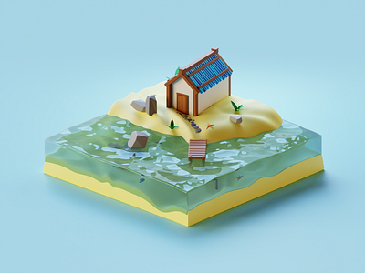 Beach house 3D 3d blender cartoon design illustration vector
