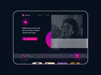 Sponsorme - A web platform for musicians artists clean dark app dark mode dark theme dark ui images landingpage music ui ui design ux web