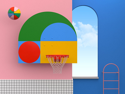 Indoor Minimal Dunk Arrangements 3d basketball bauhaus c4d colors design illustration interior minimal minimalist