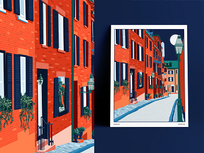 Boston boston brick buildings city city illustration cityscape cobblestones illustration massachusetts night street town