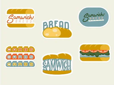 Some Samwich Bread Stickers baguette branding bread carbs goey handlettering lettering logos sandwich stickers typography