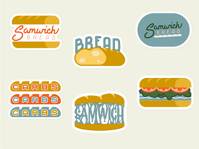 Some Samwich Bread Stickers baguette branding bread carbs goey handlettering lettering logos sandwich stickers typography
