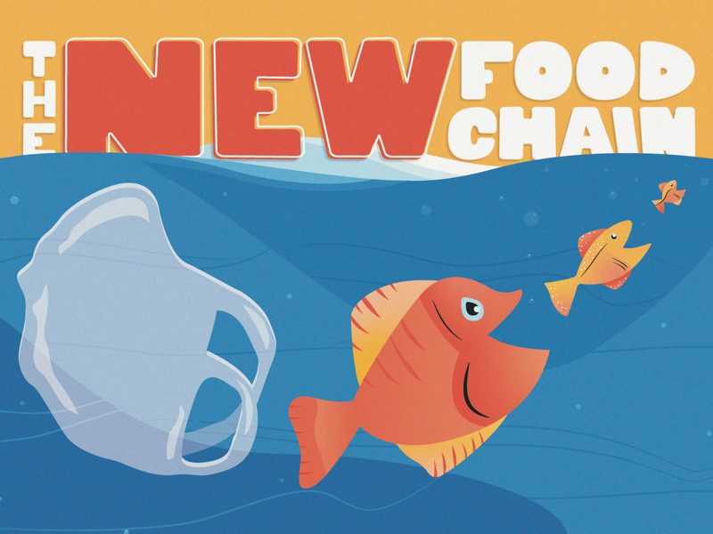 The New Food Chain handlettering plastic bag plastic fish conservation ocean illustration