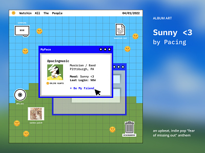 Cover Art for Single "Sunny <3" by Pacing album art band poster bliss branding cover art design graphic design illustration indie music mac microsoft music music art music cover music poster old computer retro sun susan kare trees