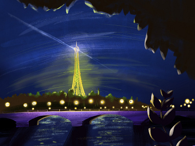 Night in Paris design drawing eiffel tower illustration paris photoshop
