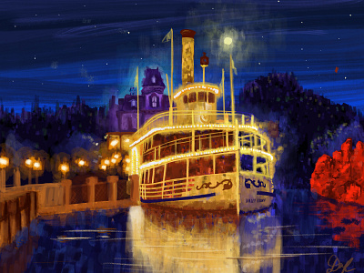 Night time at Disneyland Paris concept art design digital drawing disneyland disneyland paris drawing illustration phantom manor photoshop thunder mountain