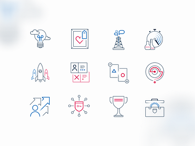 Virtual experience icon set american app blue branding business corporate design icons illustration logo minimal modern professional red stylish technical ui ux vector white