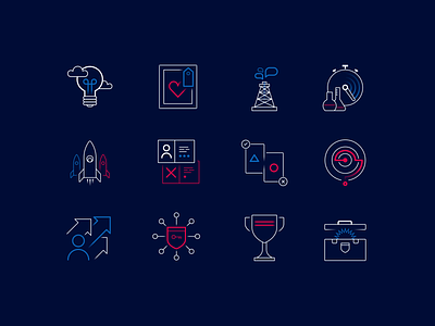 Virtual experience icon set - dark version american blue branding business corporate design icons illustration logo minimal modern professional red technical ui ux vector white