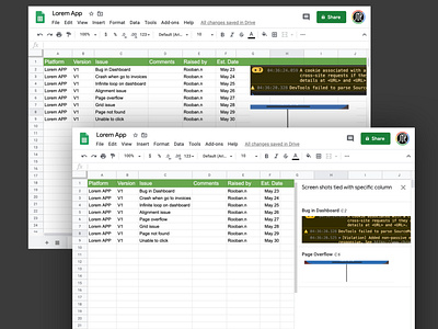 GoogleSheet Manage Screenshots UI/UX concept