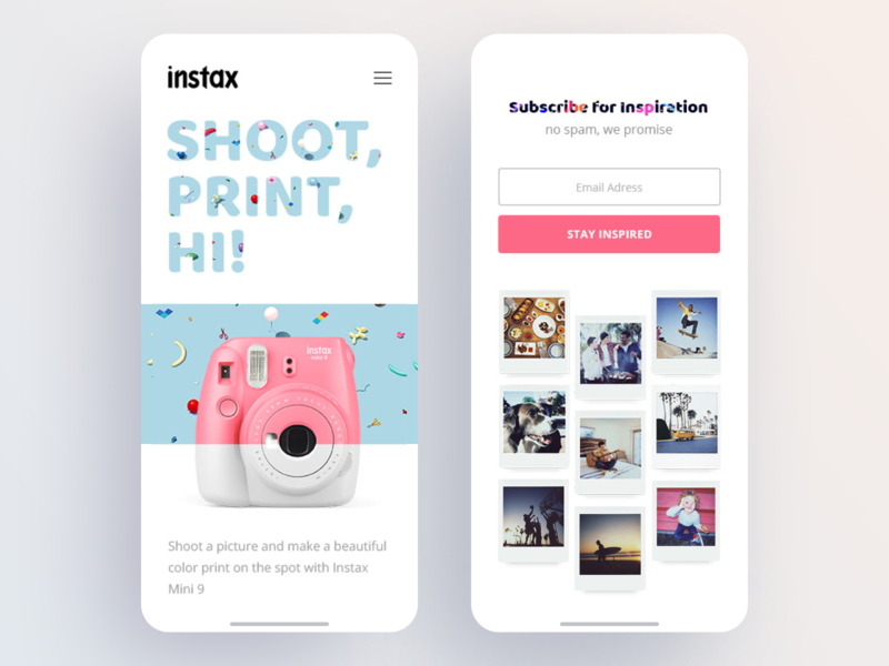 Instax Mini Adaptive Design adaptive design animation app blog design branding camera design gallery illustration information logo minimal mobile mobile app prototyping typography ui ux web website