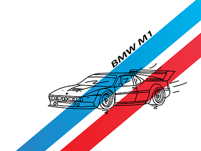 BMW M1 line art blue bmw car lineart red