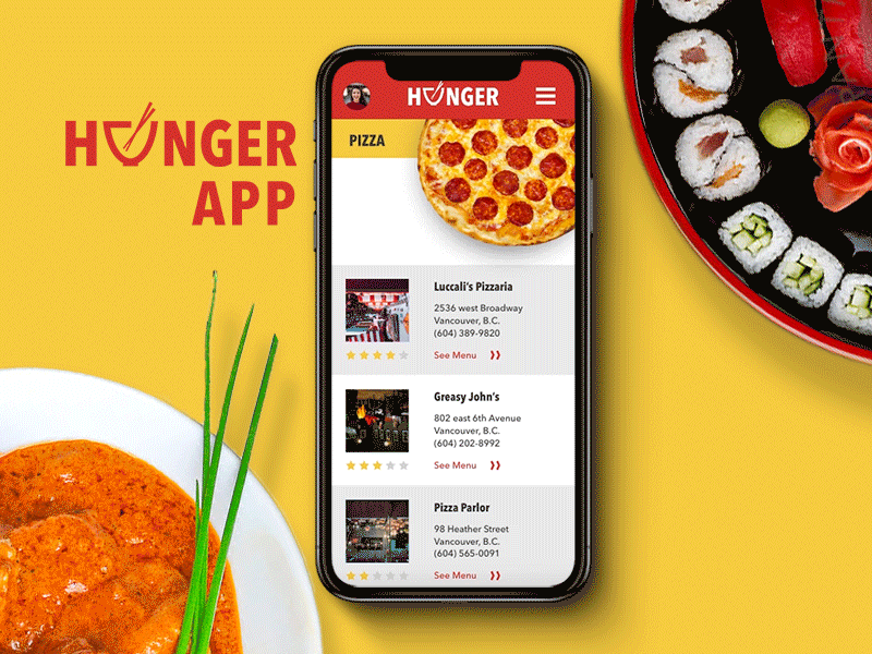 Hunger App adobe xd app color colour cuisine design food mockup pizza prototype ui ux