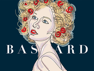 Bastard color colour design didot illustration illustrator linedrawing lines lips portrait roses single line woman