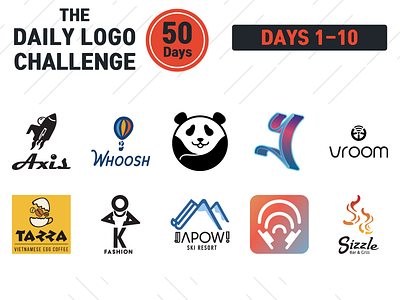 Daily Logo Challenge | Days 1 to 10 branding dailylogochallenge design graphic design illustration illustrator indesign logo vector
