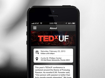 TEDxUF Dashboard Facelift about almost app flat gainesville helvetica icon ios tedx uf ui