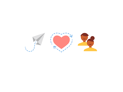 1 - 2 - 3 ! diagram dotted line flat heart icons illustration paper airplane people
