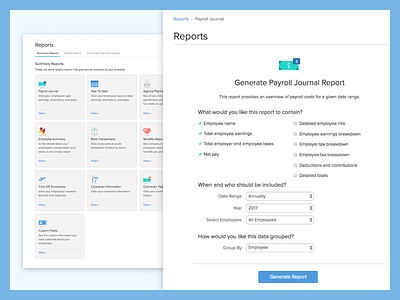 Reports Redesign cards form icon reports ui web